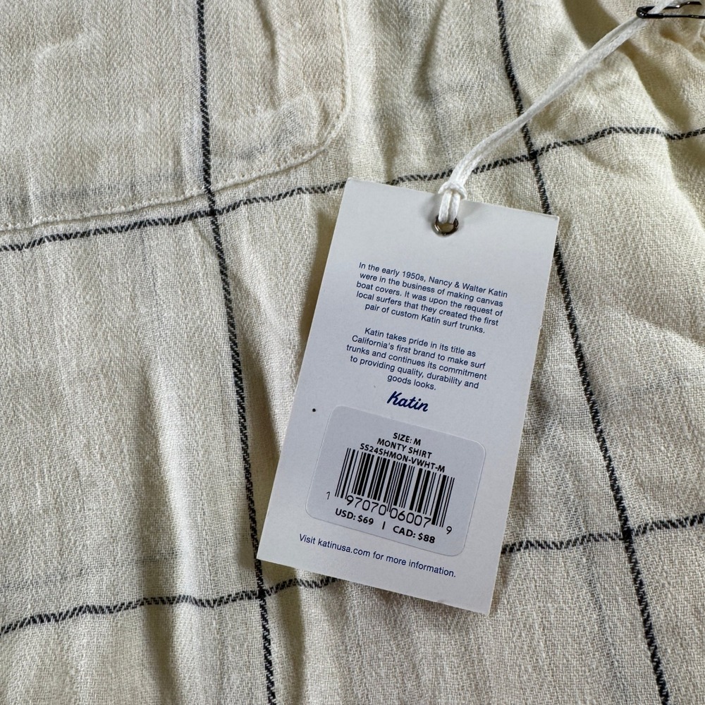 NWT Mens Katin Monty Shirt Beige Button Down Cotton/Linen‎ Medium Beach Surf - Picture 3 of 6